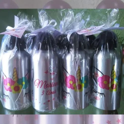 Squeeze Garrafinha Alumínio Personalizada 500 ml Unicórnio