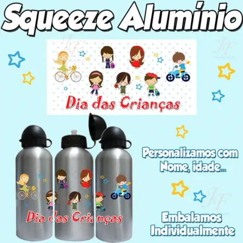 Squeeze Garrafinha Alumínio Personalizada Dias das Crianças