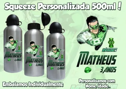 Squeeze Garrafinha Alumínio Personalizada Lanterna Verde