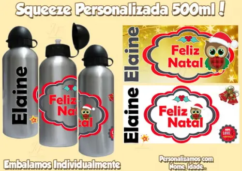 Squeeze Garrafinha Alumínio Personalizada Natal Professores