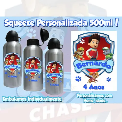 Squeeze Garrafinha Alumínio Personalizada Patrulha Canina
