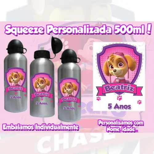 Squeeze Garrafinha Alumínio Personalizada Patrulha Canina