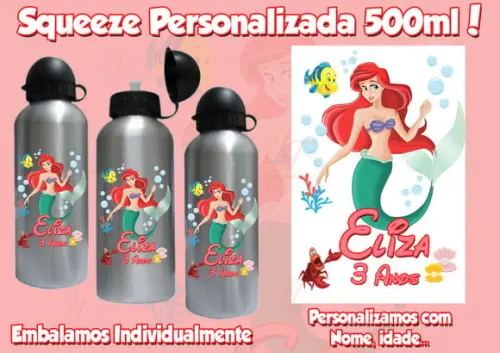 Squeeze Garrafinha Alumínio Personalizada Pequena Sereia