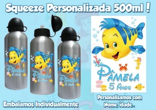 Squeeze Garrafinha Alumínio Personalizada Pequena Sereia