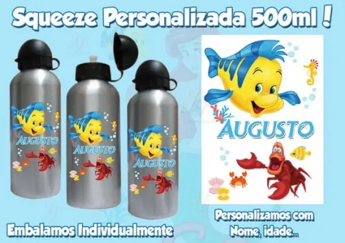 Squeeze Garrafinha Alumínio Personalizada Pequena Sereia
