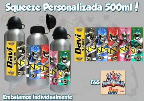 Squeeze Garrafinha Alumínio Personalizada Power Rangers