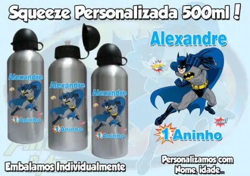 Squeeze Garrafinha em Alumínio 500 ml Personalizada Batman