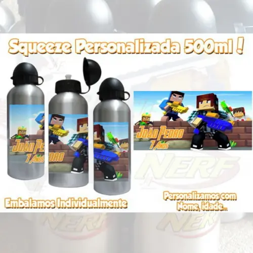 Squeeze Garrafinha em Alumínio 500ml Personalizada Tema Nerf