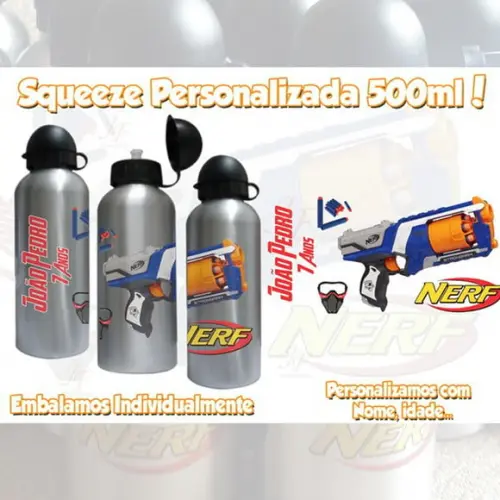 Squeeze Garrafinha em Alumínio 500ml Personalizada Tema Nerf