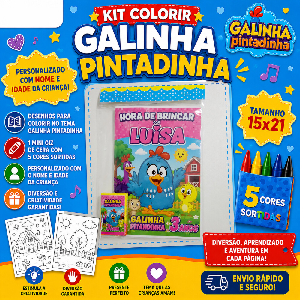 KIT COLORIR GALINHA PINTADINHA