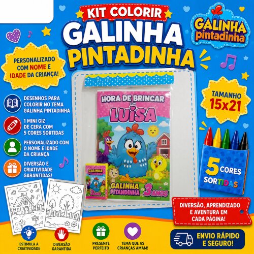 KIT COLORIR GALINHA PINTADINHA
