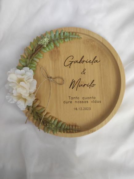 Porta Alianças de Bambu 20cm com Arranjo Flores Permanentes