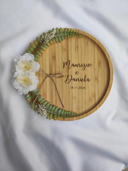 Porta Alianças de Bambu 20cm com Arranjo Flores Permanentes