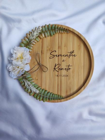 Porta Alianças de Bambu 20cm com Arranjo Flores Permanentes