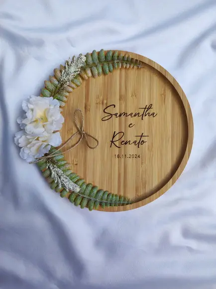 Porta Alianças de Bambu 20cm com Arranjo Flores Permanentes