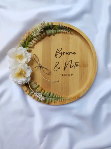 Porta Alianças de Bambu 20cm com Arranjo Flores Permanentes