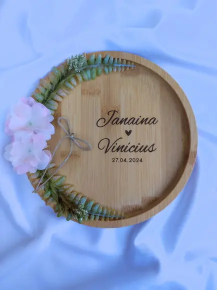 Porta Alianças de Bambu 20cm com Arranjo Flores Permanentes