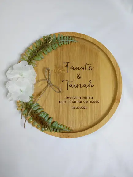 Porta Alianças de Bambu 20cm com Arranjo Flores Permanentes