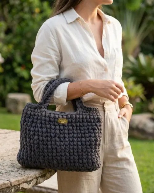 Bolsa Lia Crochê Fio De Malha Premium Casual personalizada