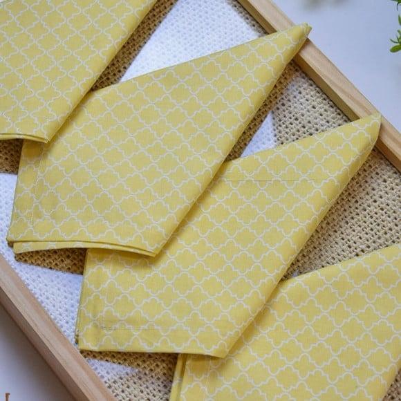 Guardanapo de Algodão Amarelo Estampado 4 Unidades