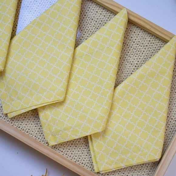 Guardanapo de Algodão Amarelo Estampado 4 Unidades