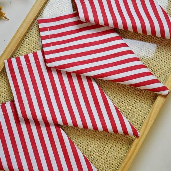 Guardanapo de Algodão Listrado Vermelho e Branco/ 4 Unidades