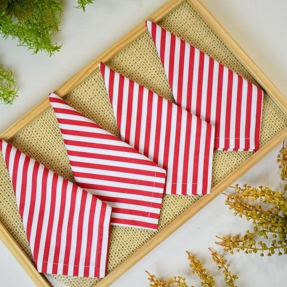Guardanapo de Algodão Listrado Vermelho e Branco/ 4 Unidades