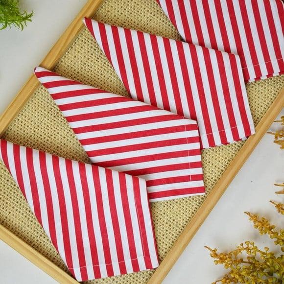 Guardanapo de Natal Listrado Vermelho e Branco/ 6 Unidades