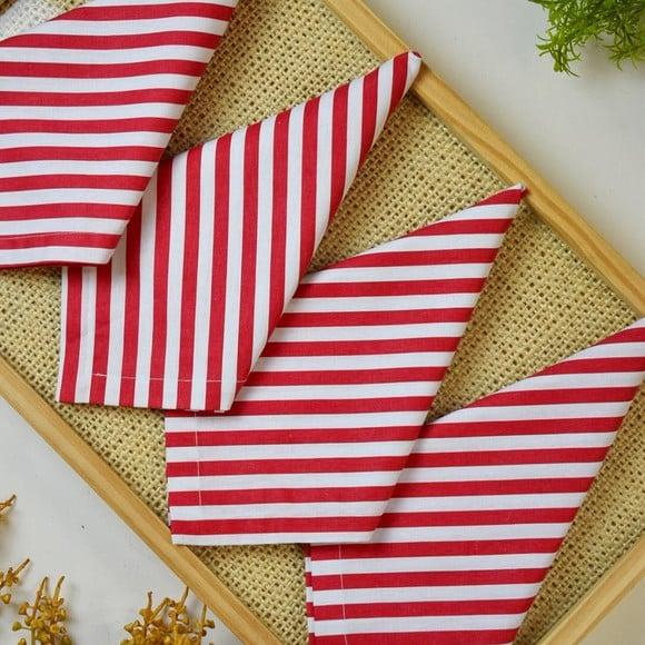 Guardanapo de Natal Listrado Vermelho e Branco/ 8 Unidades