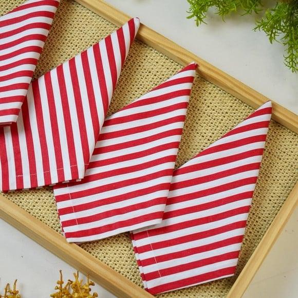 Guardanapo Listrado Vermelho e Branco 12 Unidades