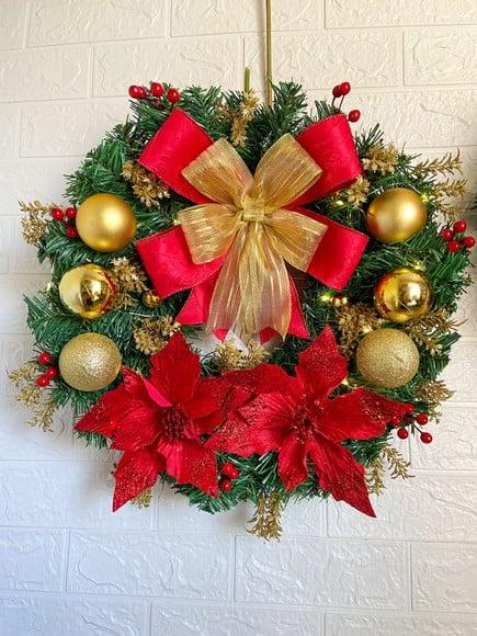 Guirlanda de Natal com Flores/ Acompanha Led