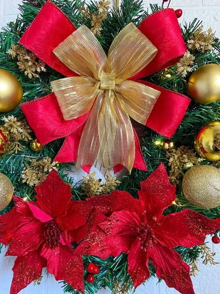 Guirlanda de Natal com Flores/ Acompanha Led