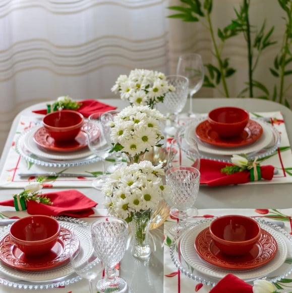 Kit Mesa Posta Dia das Mães Tulipas Vermelhas 4 Lugares