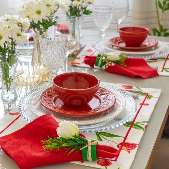 Kit Mesa Posta Dia das Mães Tulipas Vermelhas 4 Lugares