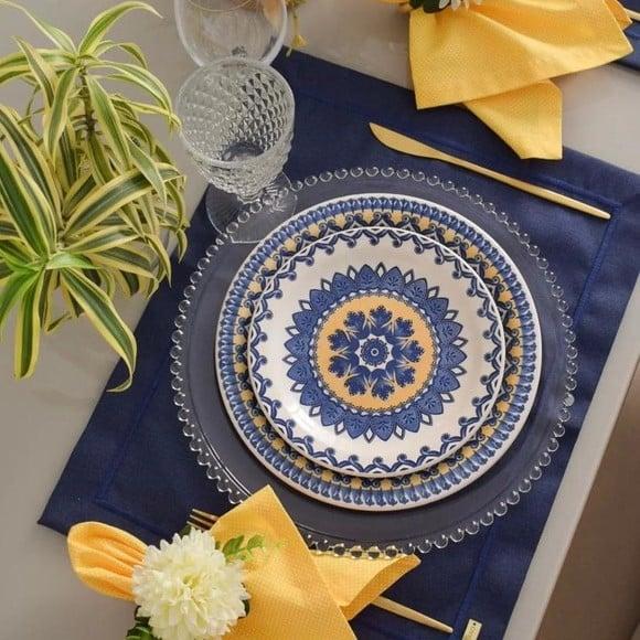 Mesa Posta Azul Marinho Impermeável 6 Lugares