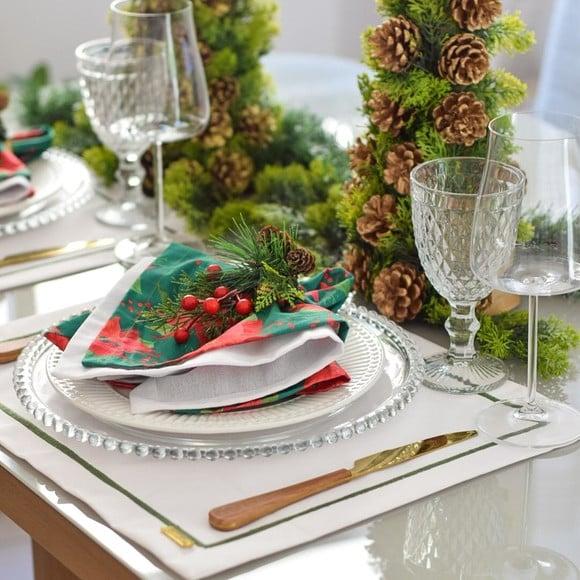 Mesa Posta de Natal Verde e Branco 8 Lugares