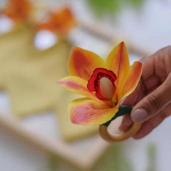 Porta Guardanapo Orquídea Cimbídio Mescla 4 Lugares