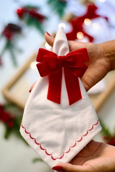 Porta Guardanapo Laço de Natal Veludo Vermelho 6 Peças