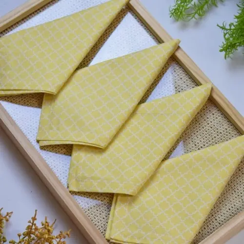 Guardanapo de Algodão Amarelo Estampado 4 Unidades