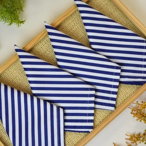 Guardanapo de Algodão Listrado Azul e Branco/6 Unidades