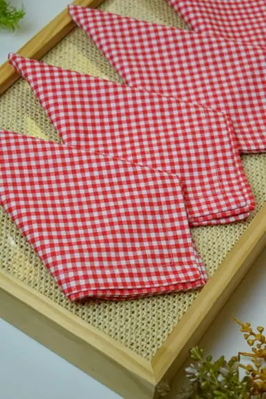 Guardanapo de Algodão Xadrez Vermelho e Branco / 6 Unidades