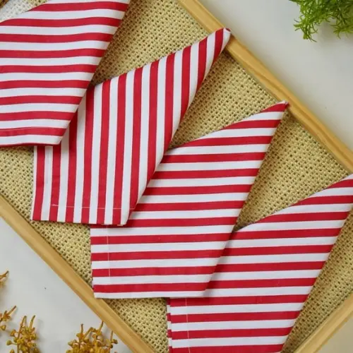 Guardanapo de Natal Listrado Vermelho e Branco/ 6 Unidades