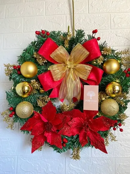 Guirlanda de Natal com Flores/ Acompanha Led