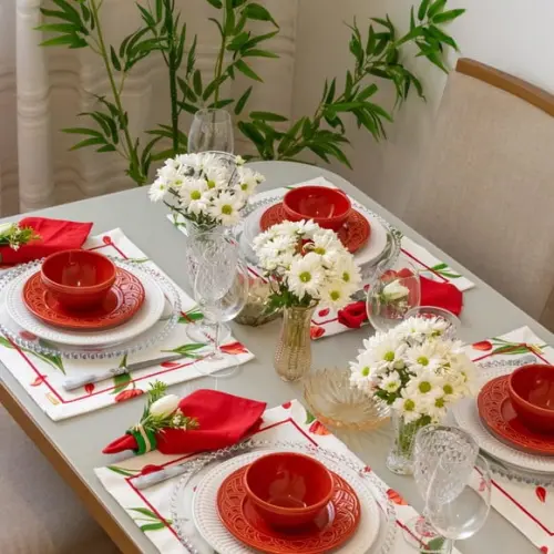 Kit Mesa Posta Dia das Mães Tulipas Vermelhas 4 Lugares