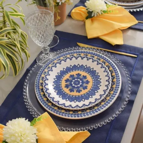 Mesa Posta Azul Marinho Impermeável 6 Lugares