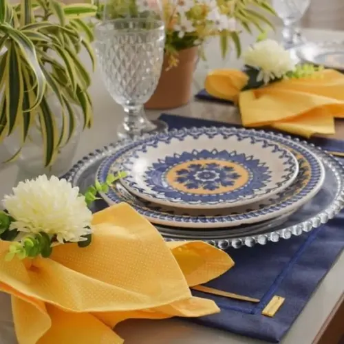 Mesa Posta Azul Marinho Impermeável 6 Lugares