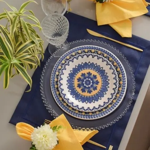 Mesa Posta Azul Marinho Impermeável 6 Lugares