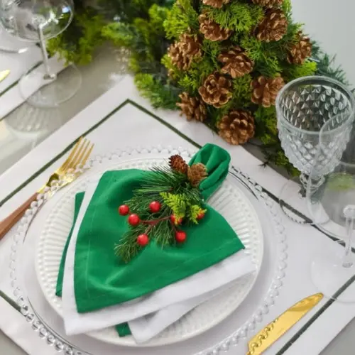 Mesa Posta de Natal Verde e Branco 10 Lugares