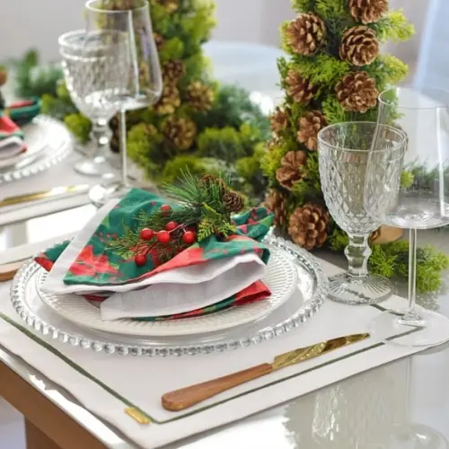 Mesa Posta de Natal Verde e Branco 6 Lugares