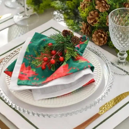 Mesa Posta de Natal Verde e Branco 6 Lugares